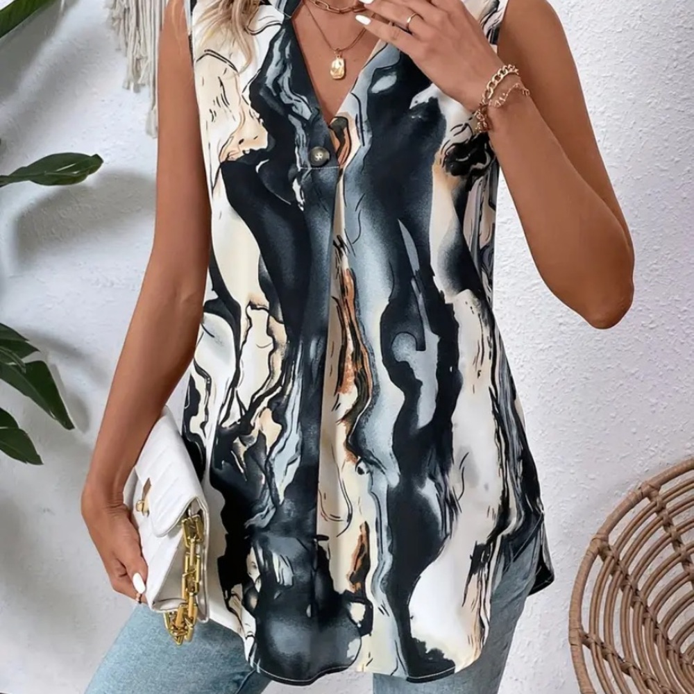 Elegant Marble Print Sleeveless Top